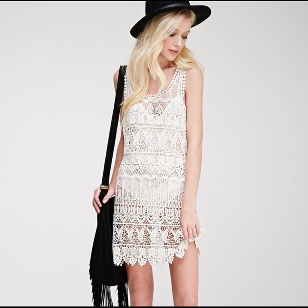 SOLD- Forever21 LA Crochet Knit Cream/Off-White Dress